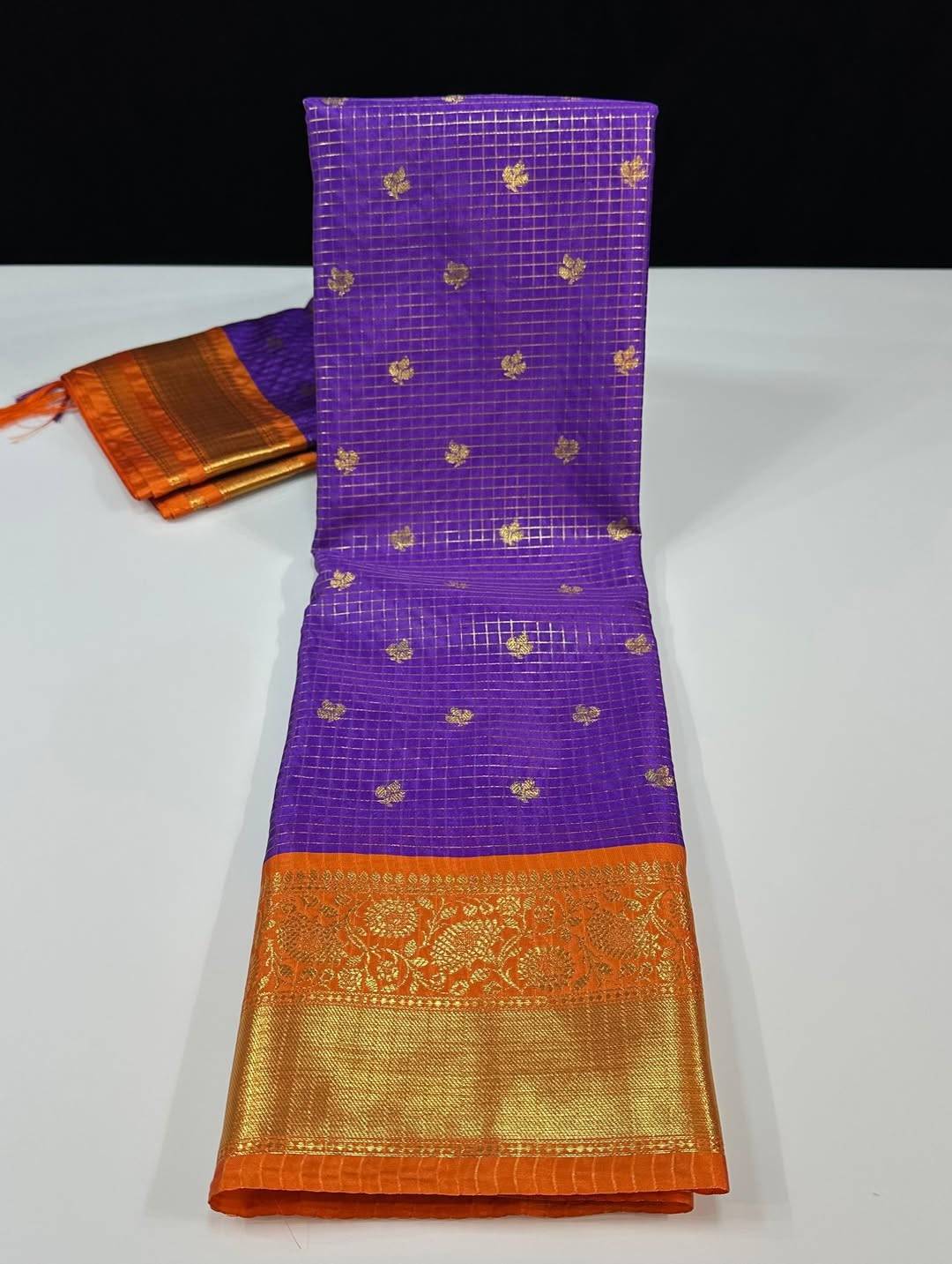 Checks Design Semi Kanchi Sarees Violet